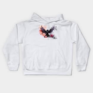 Raven and lotus flowers - Ink dripping effect Kids Hoodie